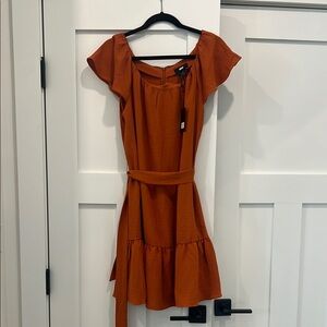 DKNY Rust Orange Ruffle Sleeve Dress